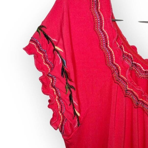 Womens Sundress Sz Large Scoop Neck Summer Jersey Knit Coverup Beachy Red Peasan - Picture 5 of 10